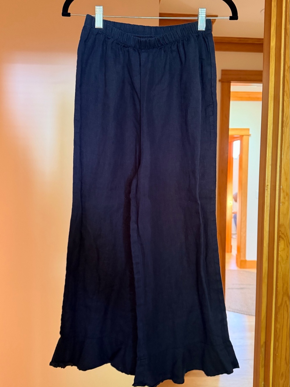 Flax Linen Tulip Hem Blue Wide Legged Pant